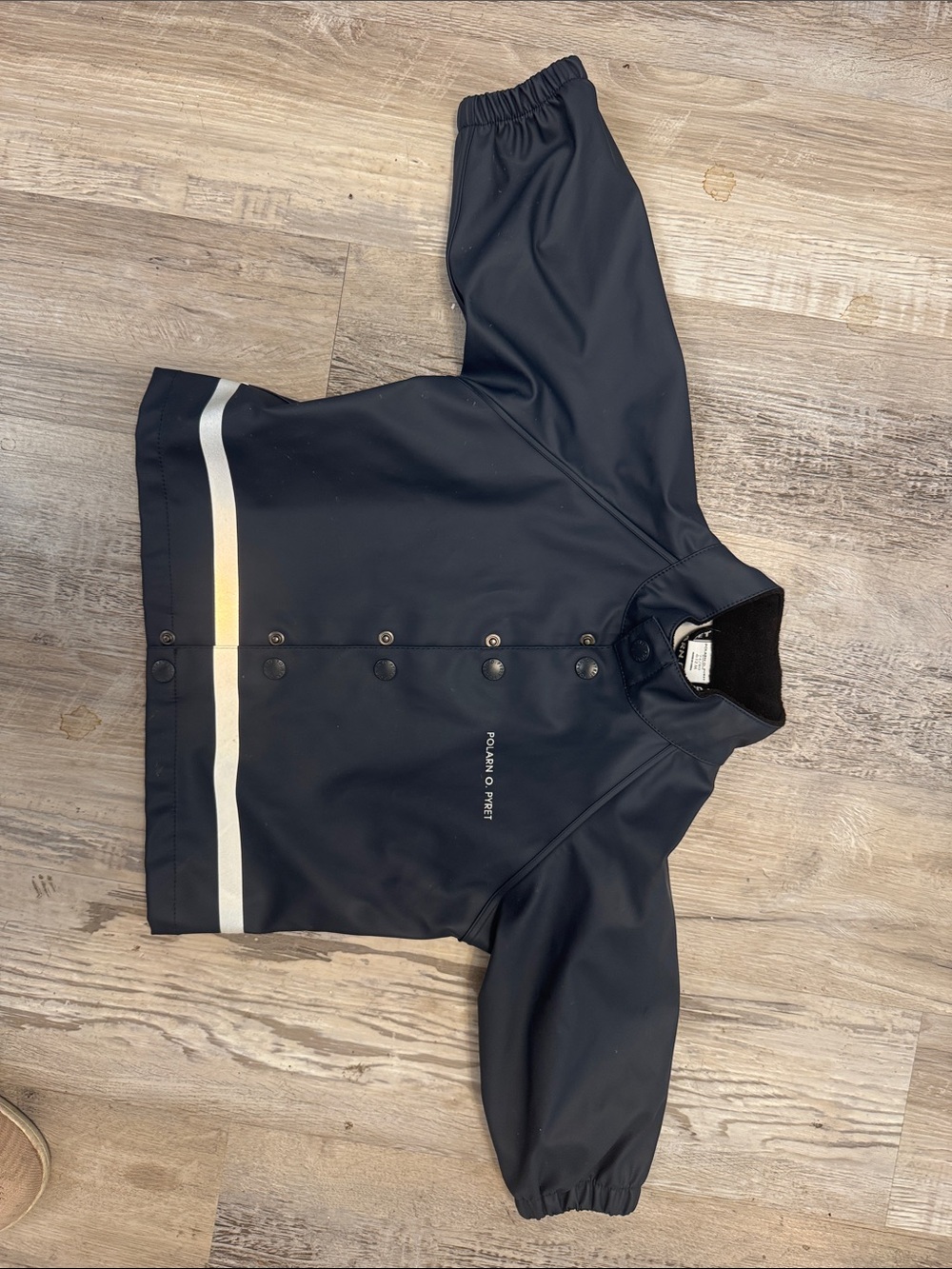Polarn O. Pyret Black Kids Bomber-Style Rain Jacket with Reflective Stripe